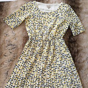 CREMIEUX HORSE PRINT BELTED PLEATED DRESS